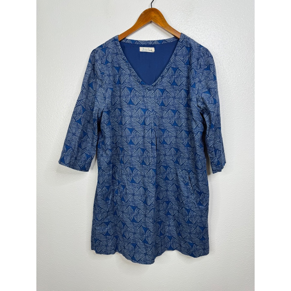 Seasalt Cornwall Peacock Lady Tunic Dress Blue Geometric Print Cotton Size UK 14